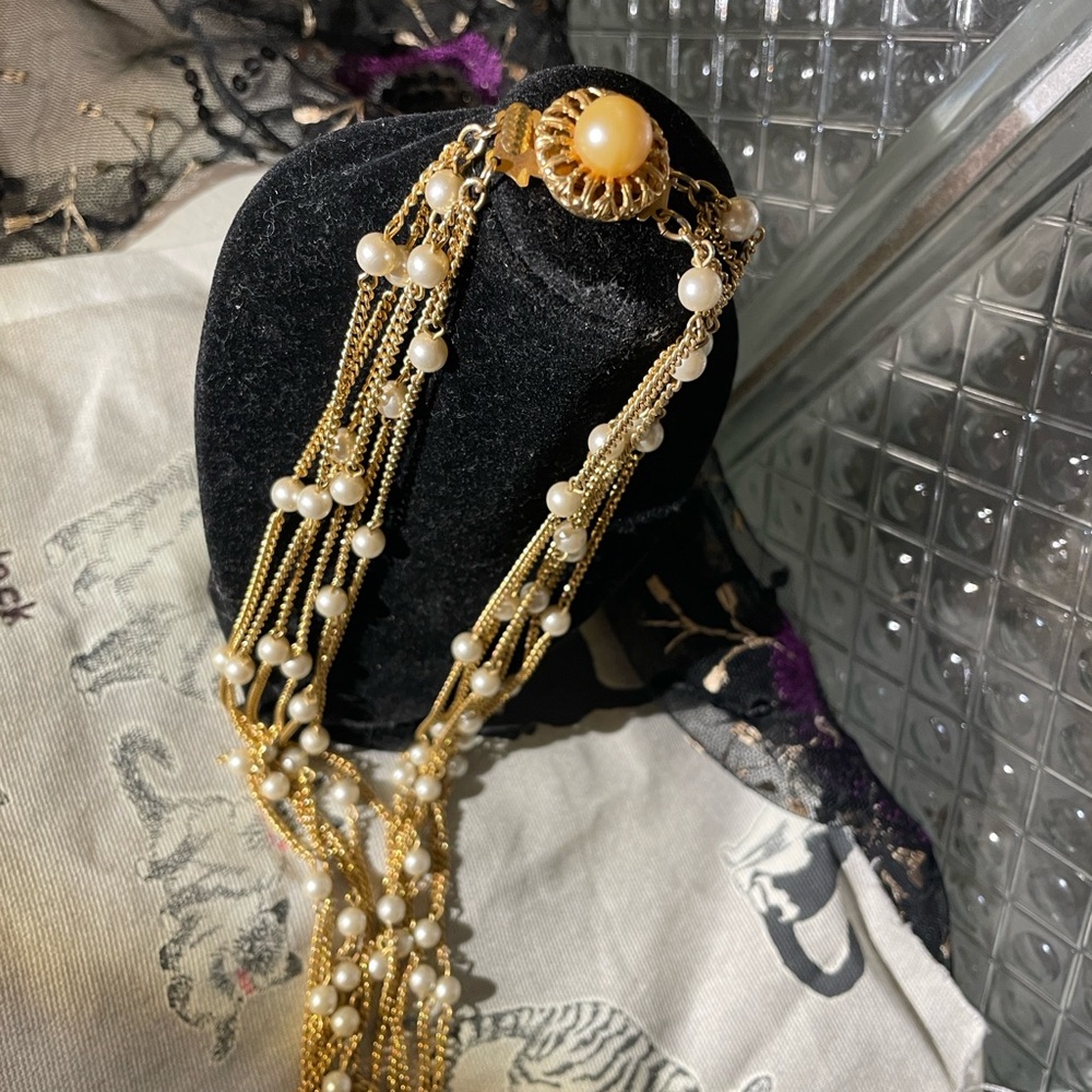 Gold Multi-Strand Beaded Necklace - Women Jewelry - Picture 5 of 6